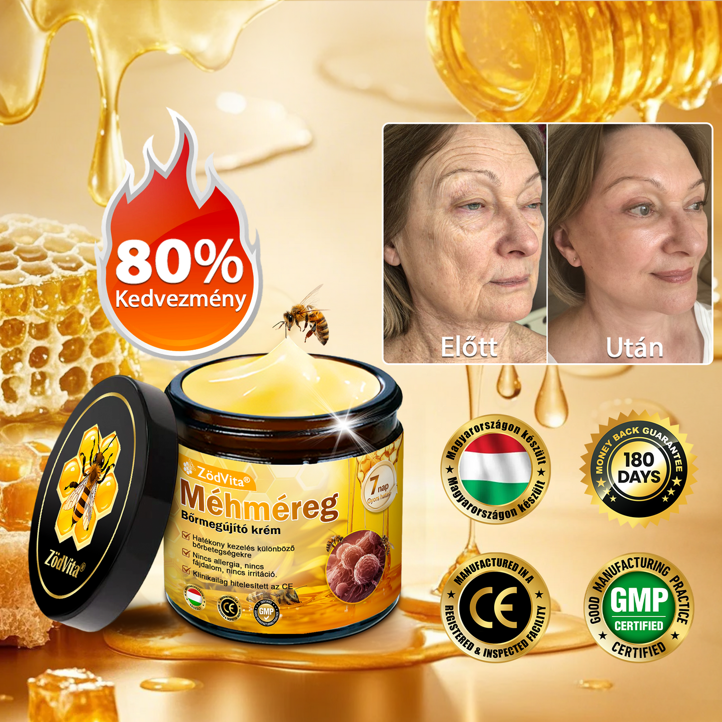 🌟🌟 ZödVita® Méhméreg Bőr Helyreállító Krém 🔥Természetes Öregedésgátló, Feszesíti a Bőrt, Csökkenti a Ráncokat– 50ml